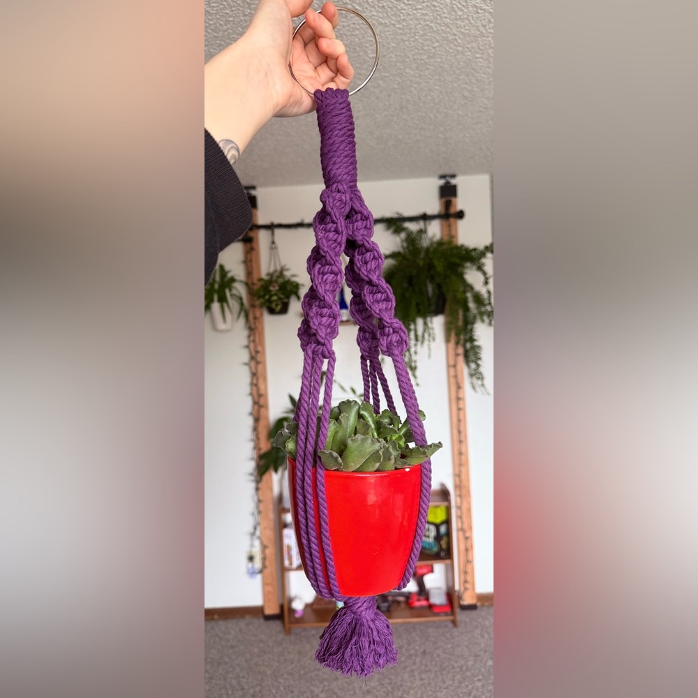Cute Chunky Purple Macrame Plant Hanger